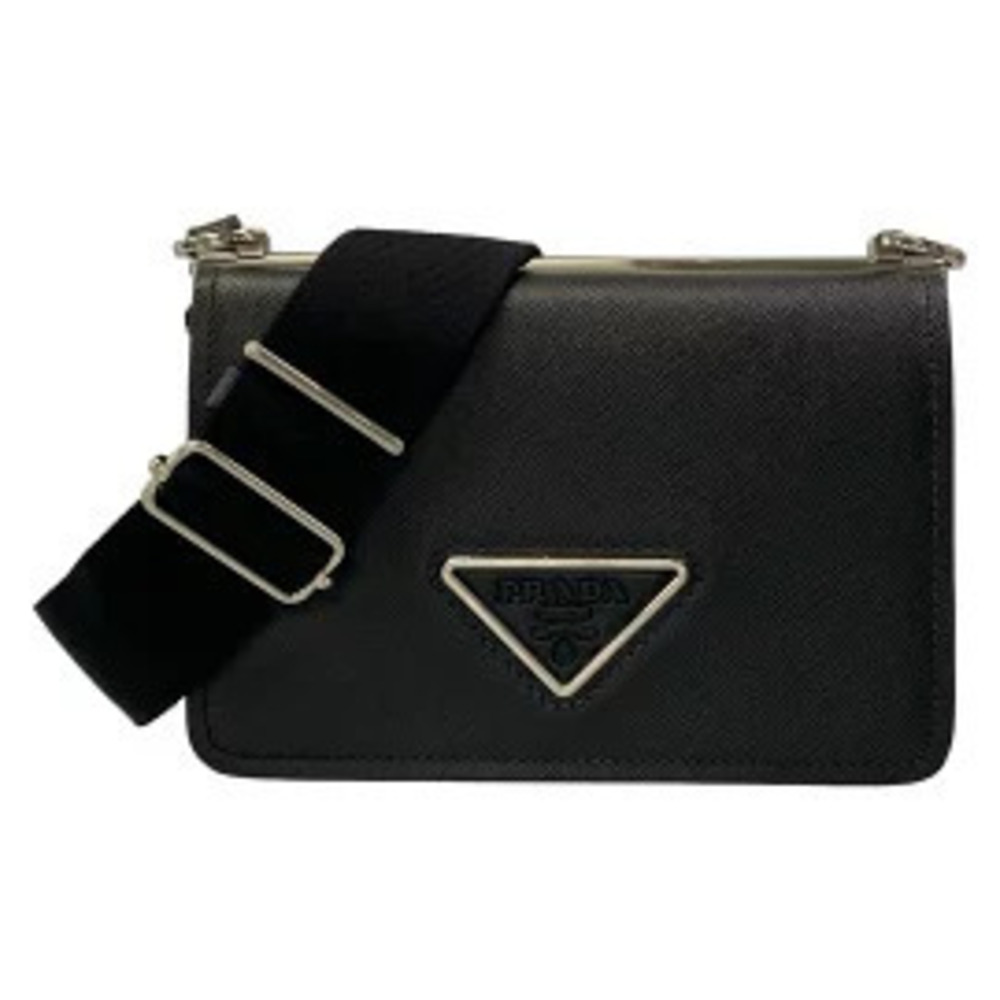 Prada Saffiano Leather Messenger Crossbody Bag Black